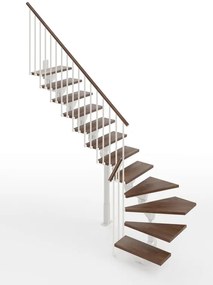 Scala a rampa ¼ di giro Vida IRIS, larghezza 60 cm, struttura in acciaio bianco, gradini in legno faggio, colore noce