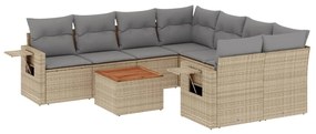 Set Divano da Giardino 9 pz con Cuscini Beige Misto Polyrattan