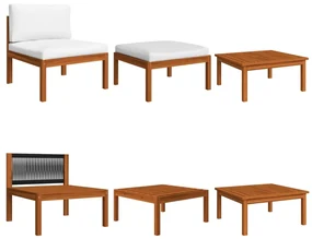 Set divani da giardino 8 pz con cuscini crema massello acacia