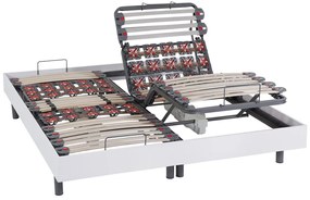 Rete relax doghe e 2x25 sospensioni deco in legno bianco di DREAMEA - 2 x 80 x 200 cm - Motori OKIN