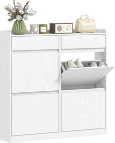 Scarpiera Slim 98x19,2x95,3 cm con 4 Ante a Ribalta e 2 Cassetti in Legno Bianco...