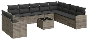 Set Divani da Giardino 11 pz con Cuscini in Polyrattan Grigio