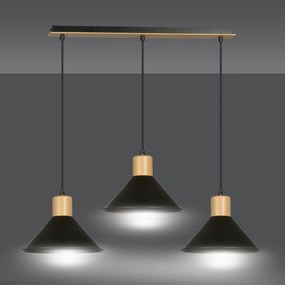 Sospensione Nordica 3 Luci Chandra In Acciaio Nero E Legno