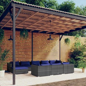 Set Divani da Giardino 10 pz con Cuscini in Polyrattan Grigio