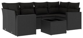 Set divani da giardino con cuscini 7pz nero polyrattan