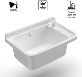Lavatoio 60x40x25 cm Pilozzo a Parete con Dispenser in Resina Bianco...