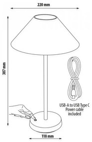 Lampada da Tavolo Ricaricabile 1.5W, Bianco Caldo, Dimmerabile - Nera Colore Bianco Caldo 3.000K