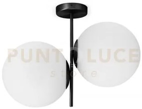 Jugen black lampadario da soffitto 2 luci vetro bianco struttura ne...