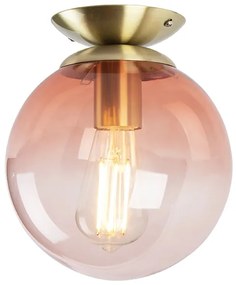Plafoniera Art Déco ottone con vetro rosa - Pallon