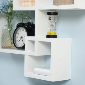 Libreria Moderna Sospesa con 5 Cubi Intrecciati 49,5x10,2x86 cm in Legno Bianco...