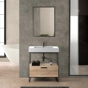 Mobile bagno a terra 75 cm nero con lavabo bianco e specchio Kubic