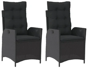Sedie reclinabili da giardino 2 pz con cuscini nero polyrattan