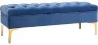 EASYCOMFORT Panca Imbottita Fondoletto in Tessuto Vellutato, Panca per Camera da Letto e Ingresso con Decorazione a Trapunta, Piedini in Metallo, Blu