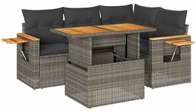 Set divani giardino 4 pz con cuscini grigio polyrattan acacia