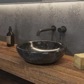 Lavabo in marmo colore nero 40cm con bordo arrotondato | Litos-SC40 - KAMALU