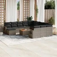 Set Divani da Giardino 13 pz con Cuscini Grigio in Polyrattan 3257201