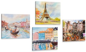 Set di quadri – Città dipinte in colori pastello