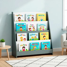 Libreria Montessoriana per Bambini 80x30x88 cm Scaffale in Legno Grigio...