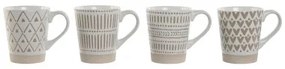 Set di 4 Tazze Mug Home ESPRIT Bianco Beige Gres Boho 360 ml