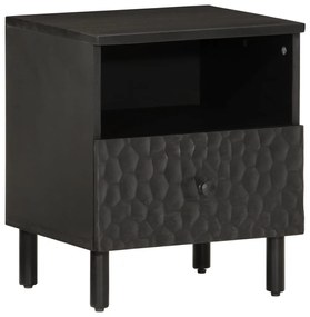 Comodino Nero 40x33x46 Cm İn Legno Massello Di Mango /