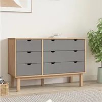 Cassettiera OTTA Marrone e Grigio 111x42x73,5 cm Legno di Pino 348586