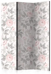 Paravento design Rose acquerellate (3 parti) - fiori rosa e foglie su sfondo chiaro