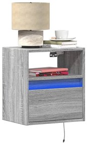 Comodini A Parete Con Luci Led 2 Pz Grigio Sonoma /