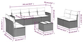 Set divano da giardino 9 pz con cuscini grigio in polyrattan