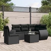 Set Divano da Giardino 6 pz con Cuscini Nero in Polyrattan 3221374