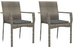 Set da Pranzo da Giardino 3 pz con Cuscini in Polyrattan Grigio