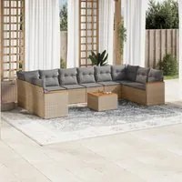 Set Divano da Giardino 11 pz con Cuscini Beige Misto Polyrattan 3226332