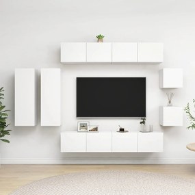 Set Mobili Porta Tv 8 Pz Bianco İn Legno Multistrato /