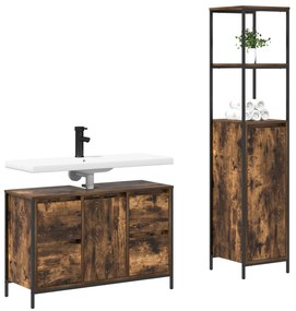 Set di mobili da bagno a 2 pezzi in rovere affumicato in legno ingegnerizzato