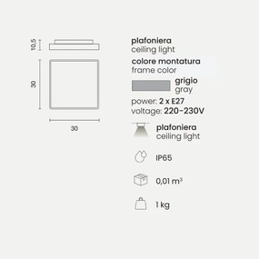 Plafoniera per esterni 30x30 cm in Abs Grigio PICCA