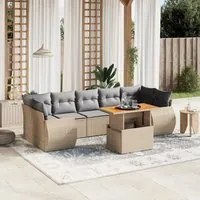 Set Divano da Giardino 8 pz con Cuscini Beige in Polyrattan 3272109