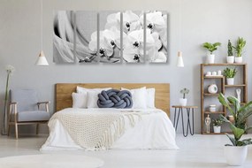 Quadri 5 pezzi – Orchidea su tela in bianco e nero