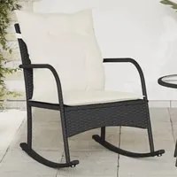 Sedia a Dondolo da Giardino con Cuscini in Polyrattan Nero 369018