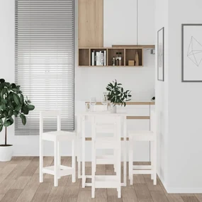 Set Da Bar 5 Pz Bianco İn Legno Massello Di Pino /