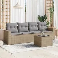 Set Divano da Giardino 5 pz con Cuscini Beige in Polyrattan 3218679