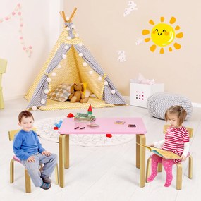 Costway Set tavolo e 2 sedie di legno per bambini per casa asilo e aule 78x53x53cm Rosa