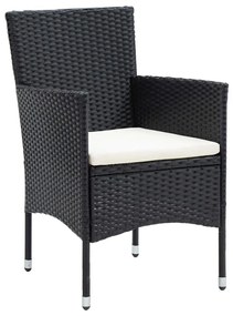 Set da pranzo per giardino 7 pz con cuscini polyrattan nero