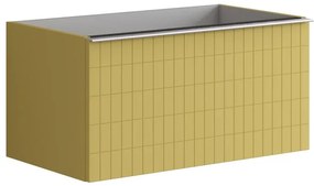 Mobile da bagno da fissare sotto lavabo L 80 x H 40 x P 45.5 cm giallo laccato, 2 cassetti Pixel grid