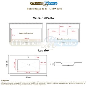 Mobile bagno LINDA80 Rovere Chiaro con lavabo e specchio - 8280 - SENZA LUCE LED