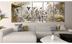 Quadro Hummingbirds Dance (5 Parts) Gold Narrow  Colore Bianco, Dimensioni e Misure 225x90