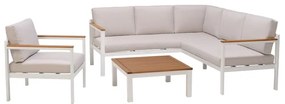 Salotto da giardino angolare  Oris NATERIAL bianco con cuscini in poliestere beige per 5 persone