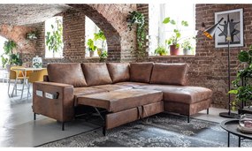 Divano letto angolare in similpelle marrone (angolo destro) Lofty Lilly - Miuform