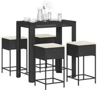 Set Bar da Giardino 5 pz con Cuscini in Polyrattan Nero 3261454