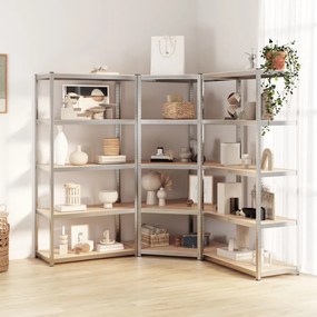 Scaffali 5 Ripiani 3 Pz Argento İn Acciaio E Legno Multistrato /