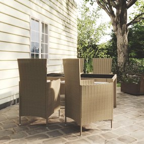 Set Mobili da Pranzo Giardino 5 pz con Cuscini Polyrattan Beige