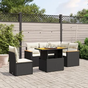 Set divano da giardino 6 pz con cuscini nero in polyrattan
